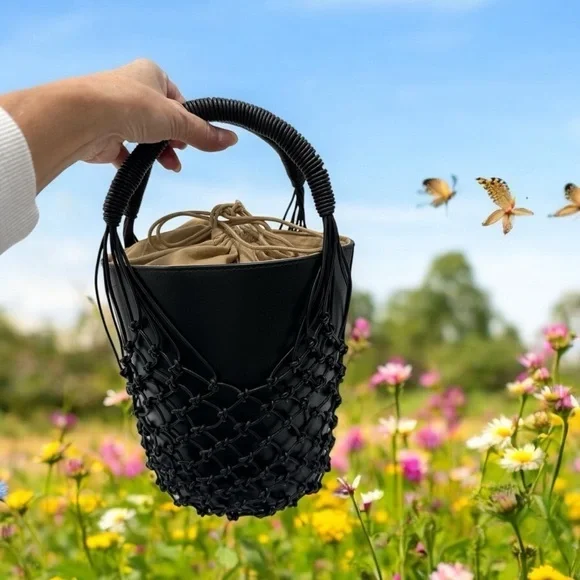 J. Crew Sedona Basket Bag Black Leather - Picture 6 of 11